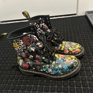 Dr. Martens Black Boots with Floral Design